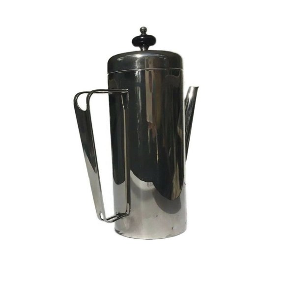 Vintage Art Deco Style Silver Plated Geometric Lines Coffee Teapot 8 1/2” Tall - Picture 4 of 7